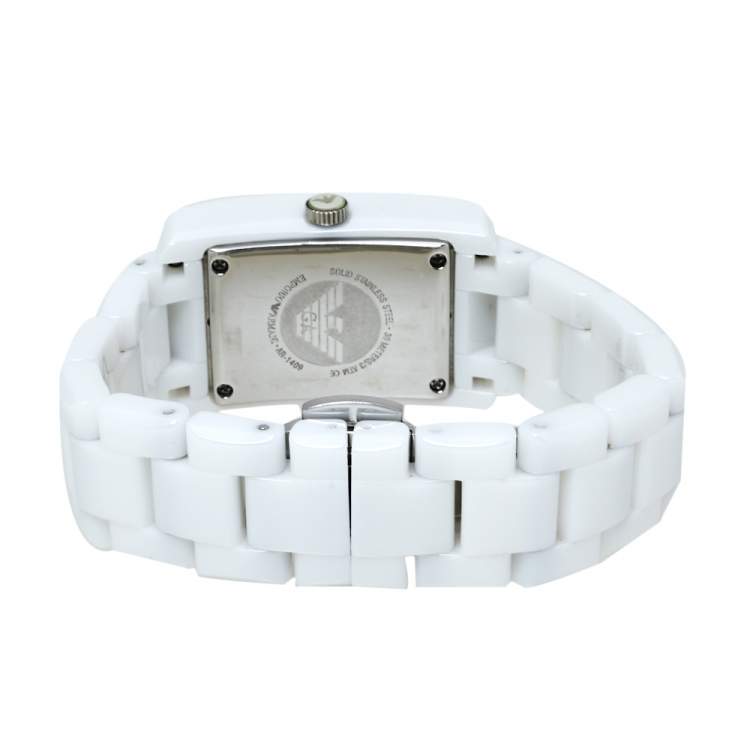 Pre Owned Emporio Armani White Ceramic Stainless Steel AR1409 Women's Wristwatch 25 mm