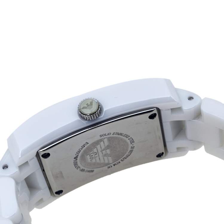 Pre Owned Emporio Armani White Ceramic Stainless Steel AR1409 Women's Wristwatch 25 mm