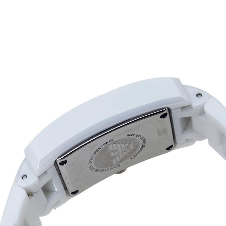 Pre Owned Emporio Armani White Ceramic Stainless Steel AR1409 Women's Wristwatch 25 mm