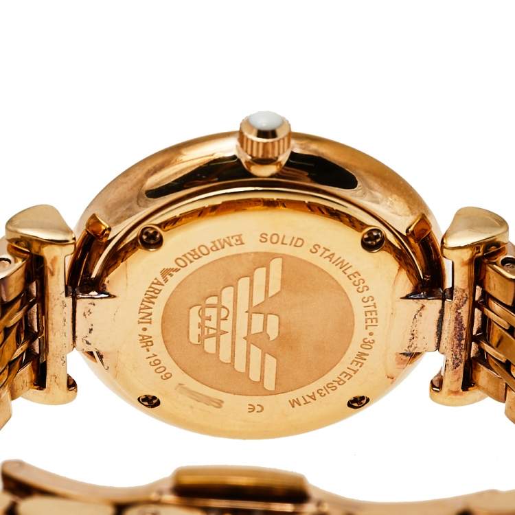 Pre Owned Emporio Armani Mother Of Pearl Gold Plated Stainless Steel Classic AR1909 Women's Wristwatch 32 mm