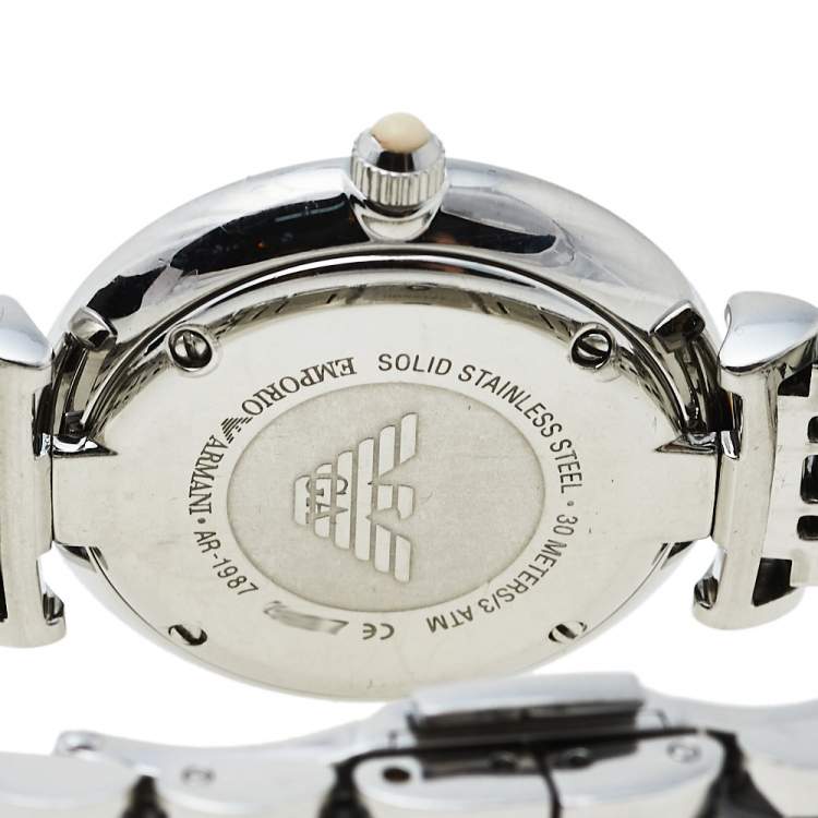 Pre Owned Emporio Armani Mother Of Pearl Two-Tone Stainless Steel Retro AR1987 Women's Wristwatch 32 mm