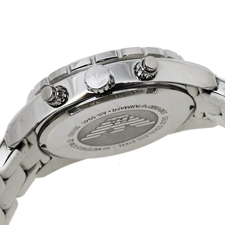 Pre Owned Emporio Armani White Stainless Steel Rubber Sportivo AR5941 Women's Wristwatch 35 mm