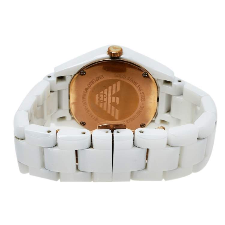 مملوكة مسبقًا Emporio Armani Mother Of Pearl Ceramic Classic AR1418 Women's Wristwatch 35 mm