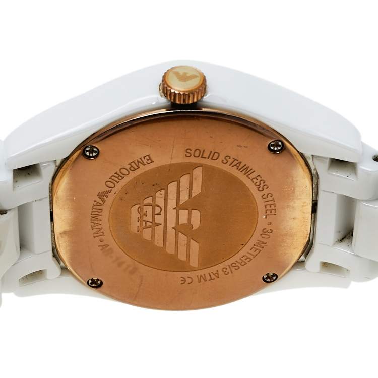 مملوكة مسبقًا Emporio Armani Mother Of Pearl Ceramic Classic AR1418 Women's Wristwatch 35 mm
