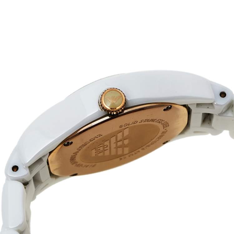 مملوكة مسبقًا Emporio Armani Mother Of Pearl Ceramic Classic AR1418 Women's Wristwatch 35 mm