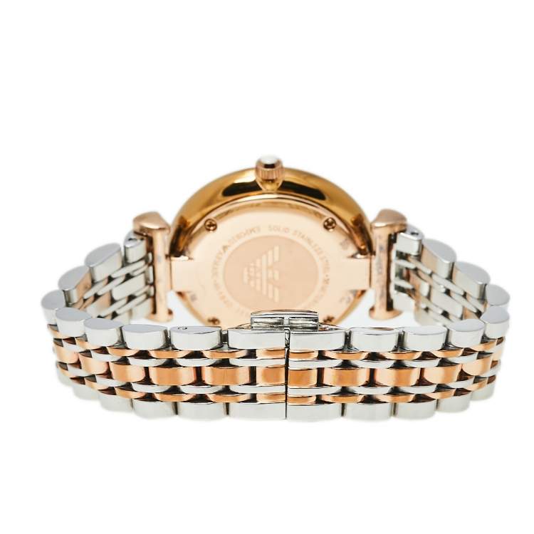 Pre Owned Emporio Armani Grey Two-Tone Stainless Steel AR1840 Women's Wristwatch 32 mm