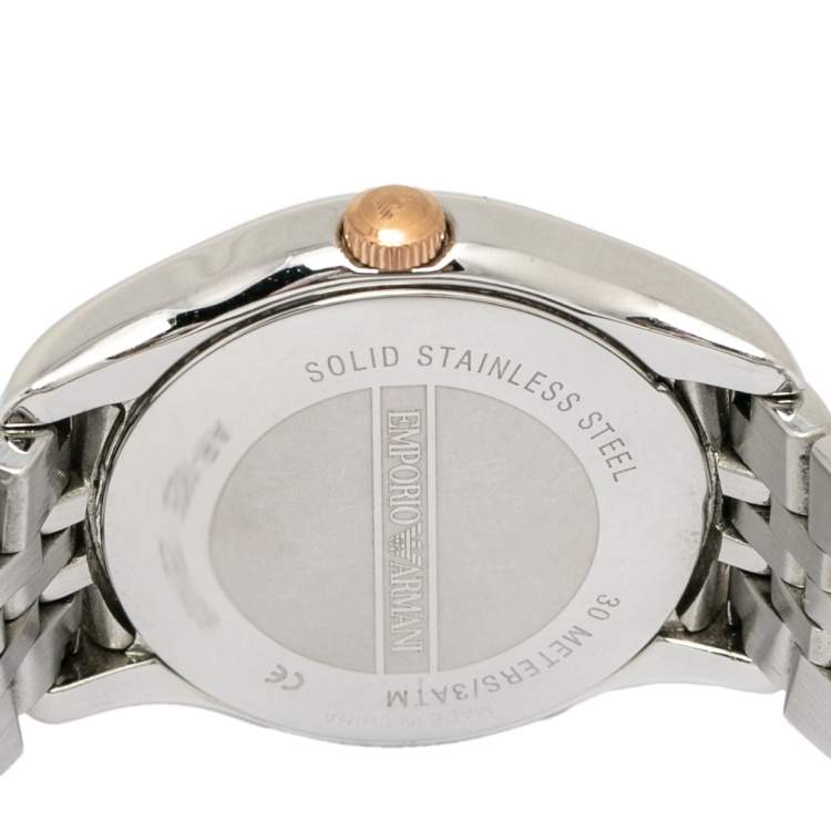 Pre Owned Emporio Armani Silver Two-Tone Stainless Steel AR1825 Women's Wristwatch 27 mm