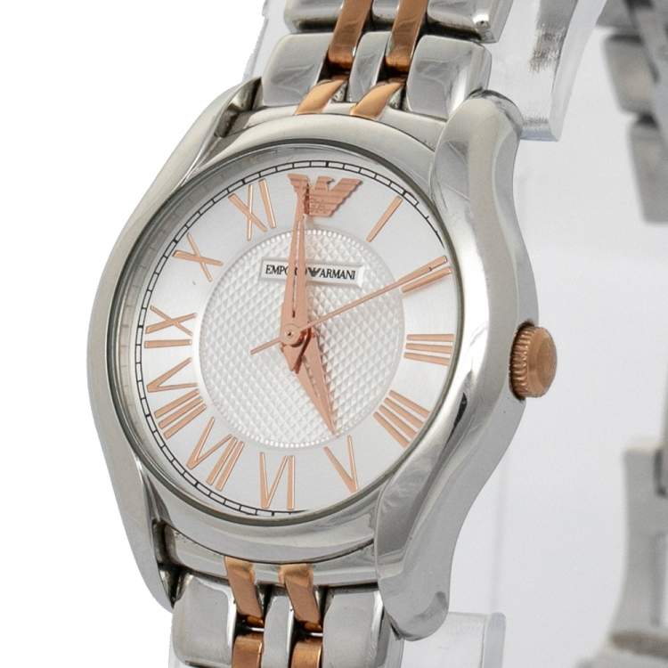 Pre Owned Emporio Armani Silver Two-Tone Stainless Steel AR1825 Women's Wristwatch 27 mm