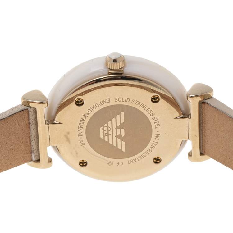 Pre Owned Emporio Armani Mother of Pearl Ceramic TBar AR11041 Women's Wristwatch 32 mm