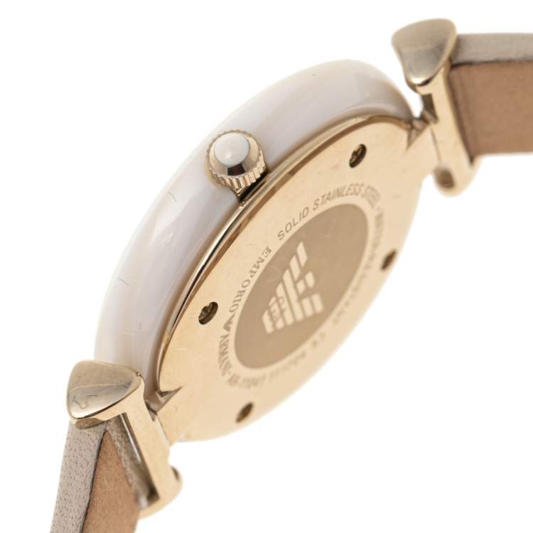 Pre Owned Emporio Armani Mother of Pearl Ceramic TBar AR11041 Women's Wristwatch 32 mm