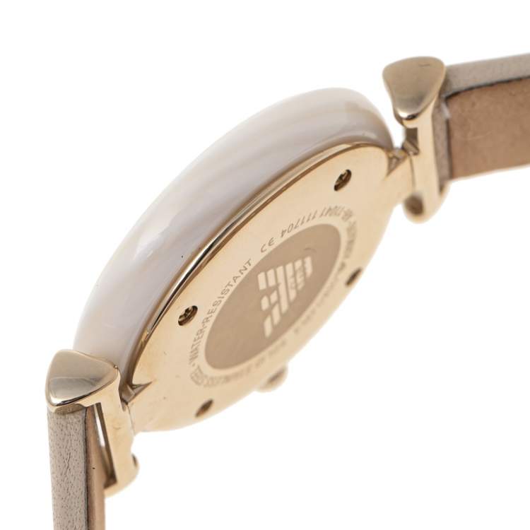 Pre Owned Emporio Armani Mother of Pearl Ceramic TBar AR11041 Women's Wristwatch 32 mm