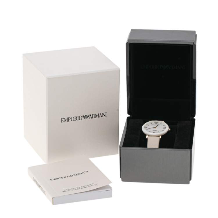 Pre Owned Emporio Armani Mother of Pearl Ceramic TBar AR11041 Women's Wristwatch 32 mm