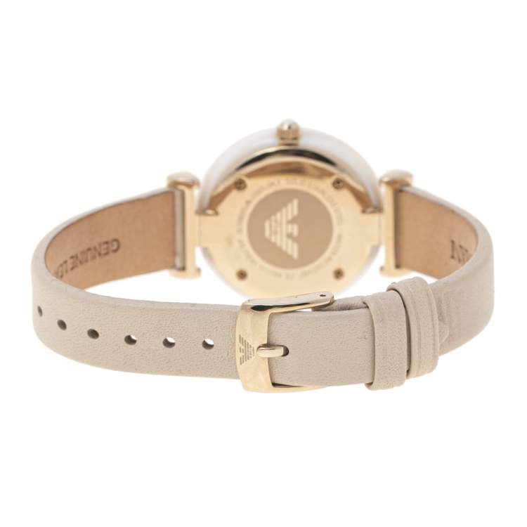 Pre Owned Emporio Armani Mother of Pearl Ceramic TBar AR11041 Women's Wristwatch 32 mm