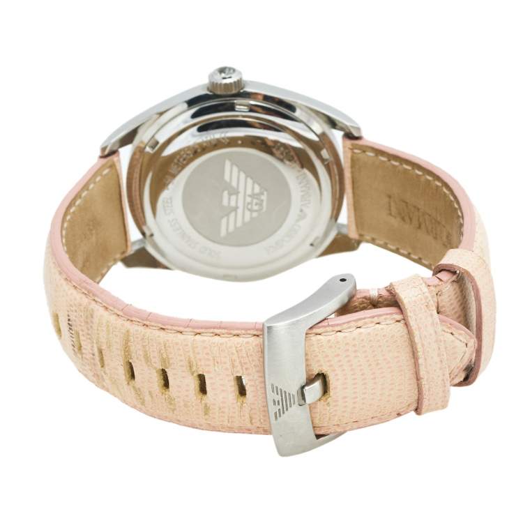 Pre Owned Emporio Armani Mother of Pearl Stainless Steel Leather AR-0543 Women's Wristwatch 38 mm