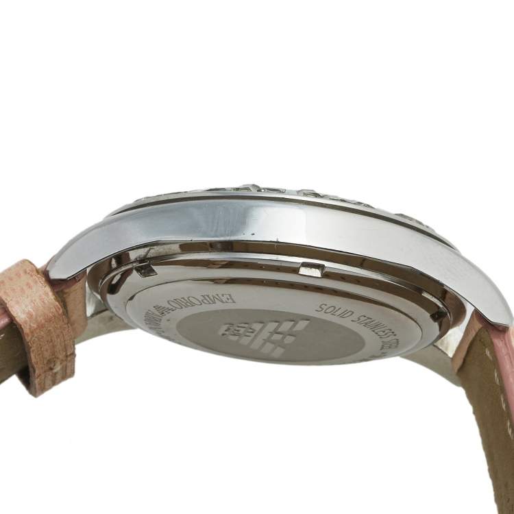 Pre Owned Emporio Armani Mother of Pearl Stainless Steel Leather AR-0543 Women's Wristwatch 38 mm