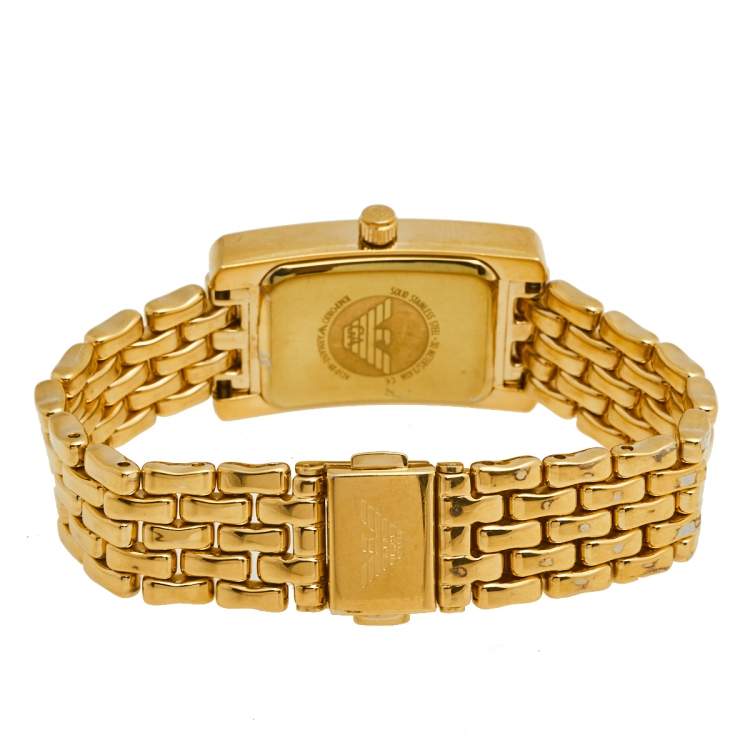 Pre Owned Emporio Armani Cream Gold Plated Stainless Steel AR0124 Women's Wristwatch 20 mm 