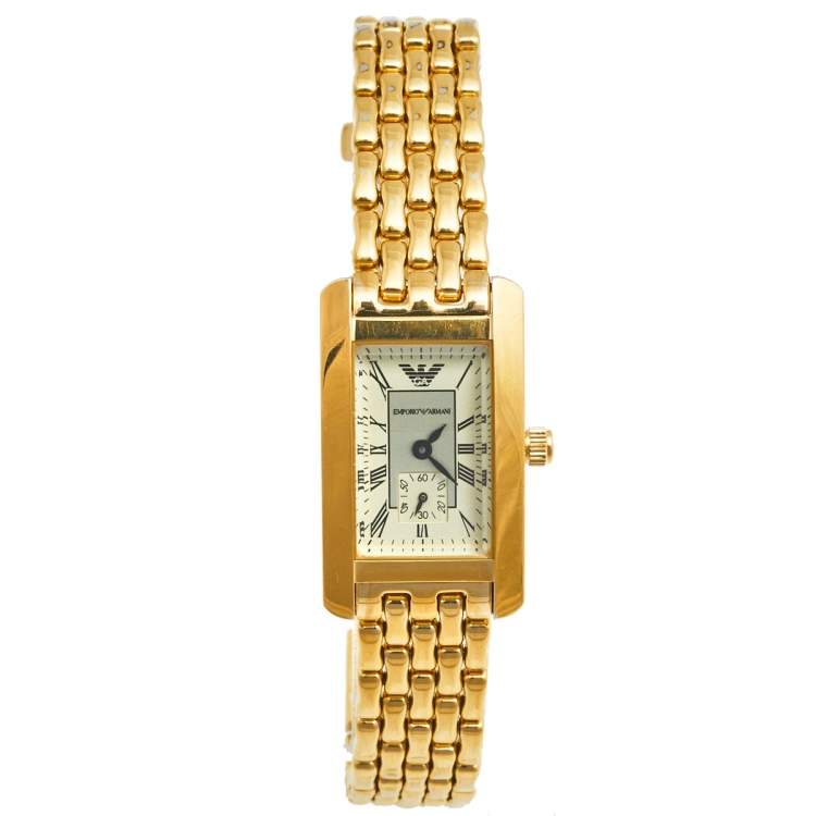 Pre Owned Emporio Armani Cream Gold Plated Stainless Steel AR0124 Women's Wristwatch 20 mm 