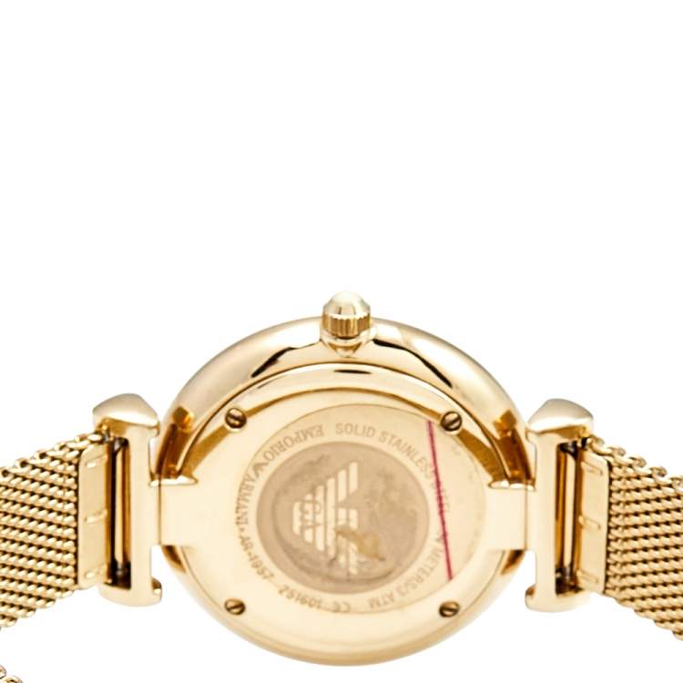 Pre Owned Emporio Armani Champagne Gold Plated Stainless Steel AR-1957 Women's Wristwatch 32 mm