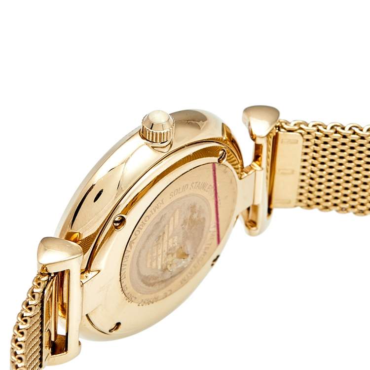 Pre Owned Emporio Armani Champagne Gold Plated Stainless Steel AR-1957 Women's Wristwatch 32 mm