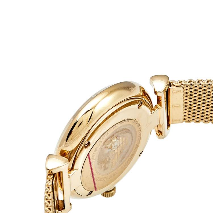 Pre Owned Emporio Armani Champagne Gold Plated Stainless Steel AR-1957 Women's Wristwatch 32 mm
