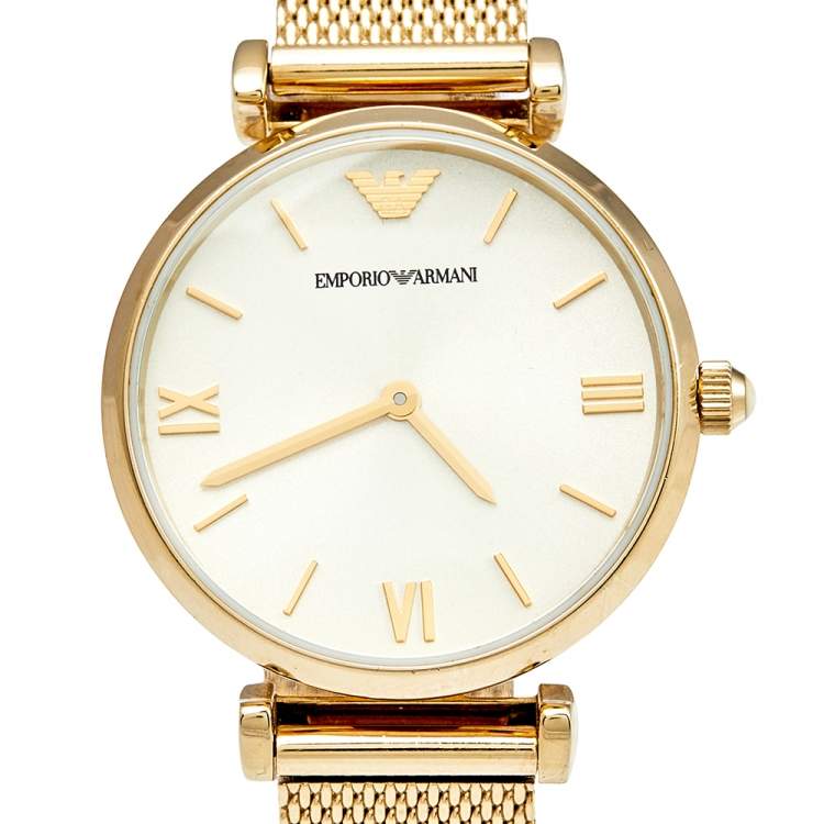 Pre Owned Emporio Armani Champagne Gold Plated Stainless Steel AR-1957 Women's Wristwatch 32 mm