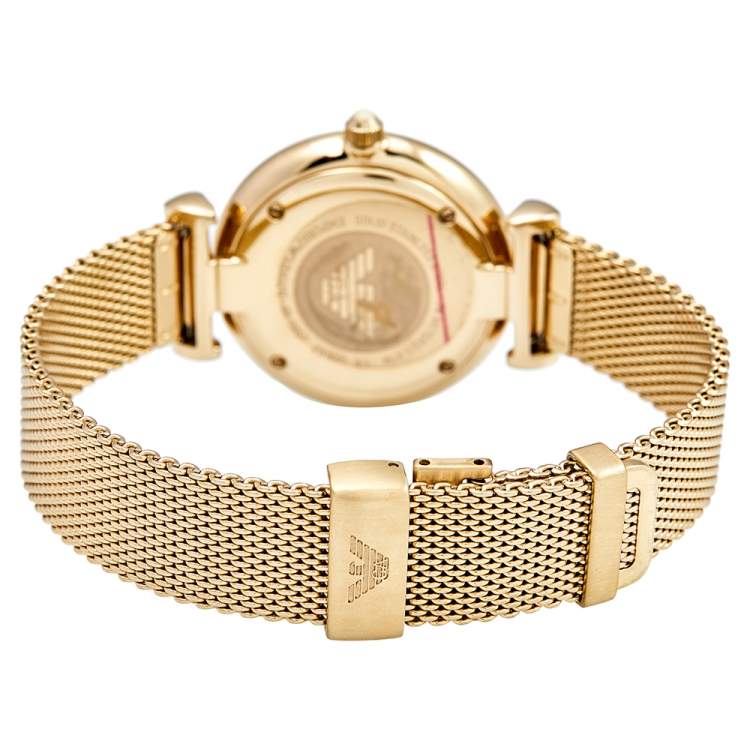 Pre Owned Emporio Armani Champagne Gold Plated Stainless Steel AR-1957 Women's Wristwatch 32 mm