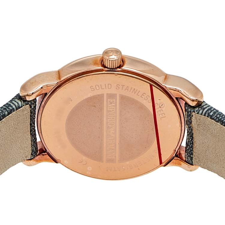 Pre Owned Emporio Armani Grey Rose Gold Plated Stainless Steel Canvas Classic AR1837 Women's Wristwatch 28 mm
