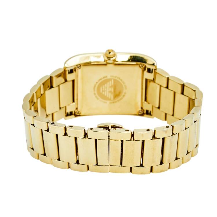 Pre Owned Emporio Armani Mother of Pearl Yellow Gold Plated Stainless Steel AR2052 Women's Wristwatch 27 mm