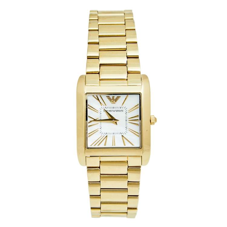 Pre Owned Emporio Armani Mother of Pearl Yellow Gold Plated Stainless Steel AR2052 Women's Wristwatch 27 mm