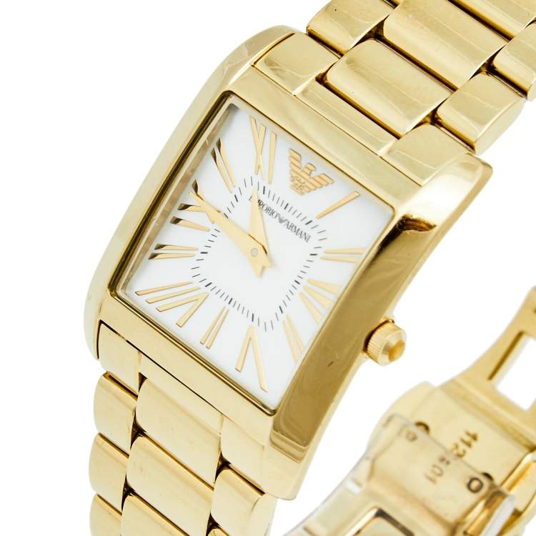 Pre Owned Emporio Armani Mother of Pearl Yellow Gold Plated Stainless Steel AR2052 Women's Wristwatch 27 mm