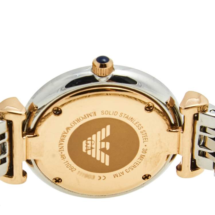Pre Owned Emporio Armani Blue Two Tone Stainless Steel AR11092 Women's Wristwatch 32 mm