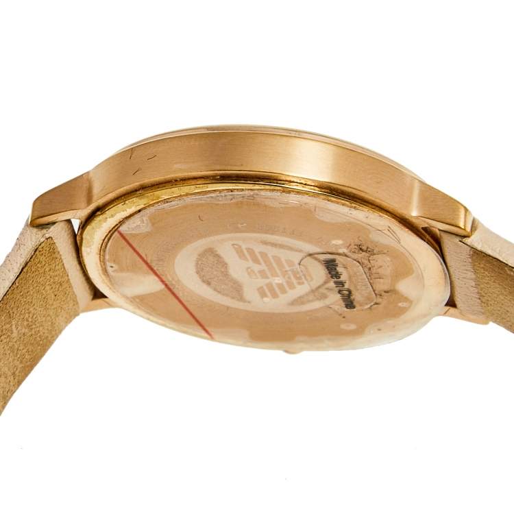 Pre Owned Emporio Armani Silver Rose Gold Plated Stainless Steel Leather AR2510 Women's Wristwatch 32 mm