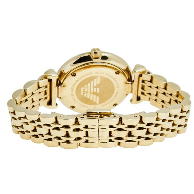 Pre Owned Emporio Armani Mother of Pearl Yellow Gold Plated Stainless Steel AR1907 Women's Wristwatch 32 mm