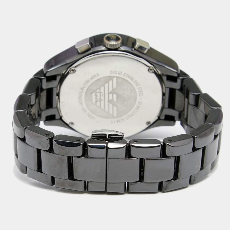 Pre Owned Emporio Armani Black Ceramic Stainless Steel AR1401 Women's Wristwatch 38 mm