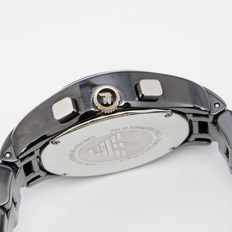 Pre Owned Emporio Armani Black Ceramic Stainless Steel AR1401 Women's Wristwatch 38 mm