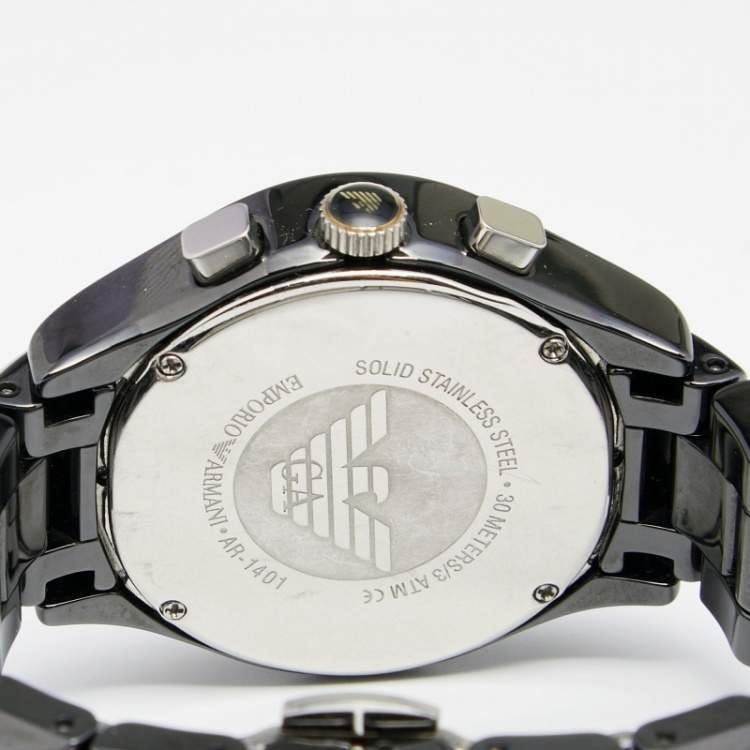 Pre Owned Emporio Armani Black Ceramic Stainless Steel AR1401 Women's Wristwatch 38 mm