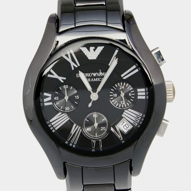 Pre Owned Emporio Armani Black Ceramic Stainless Steel AR1401 Women's Wristwatch 38 mm