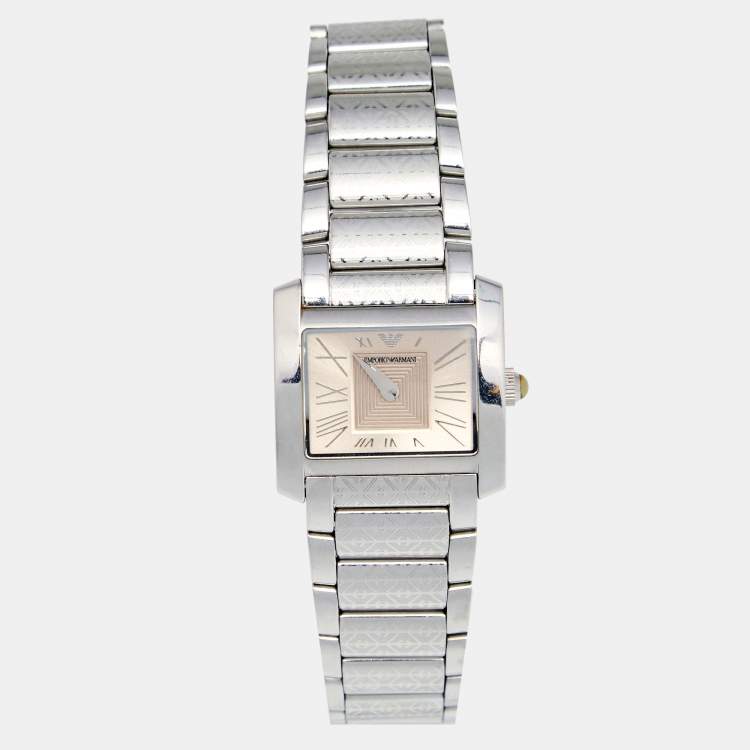 Pre Owned Emporio Armani Champagne Stainless Steel AR5709 Women's Wristwatch 27 mm