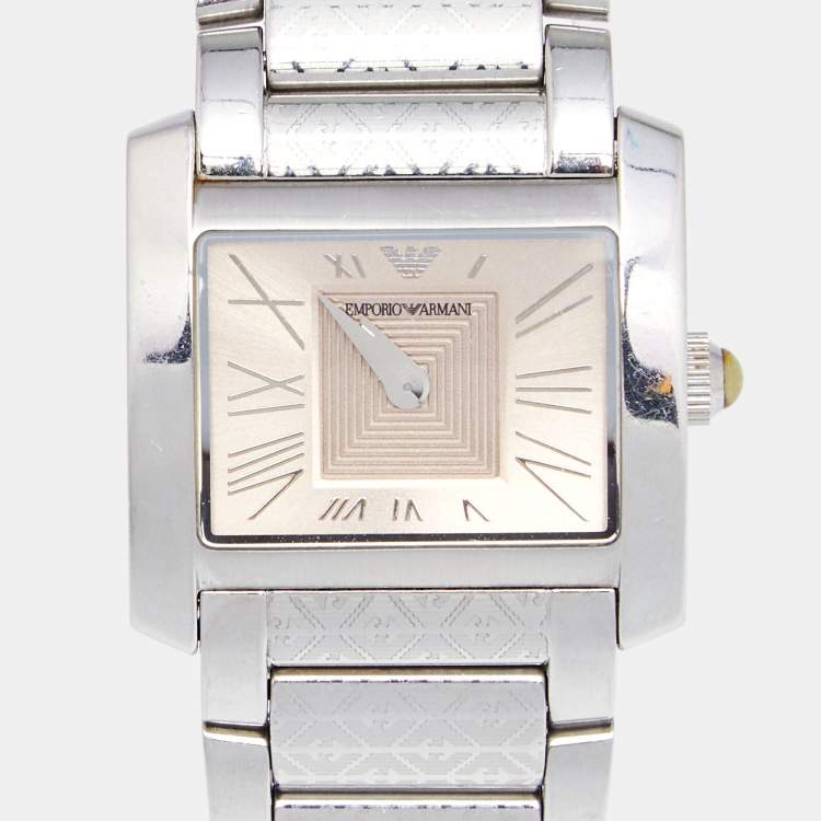 Pre Owned Emporio Armani Champagne Stainless Steel AR5709 Women's Wristwatch 27 mm