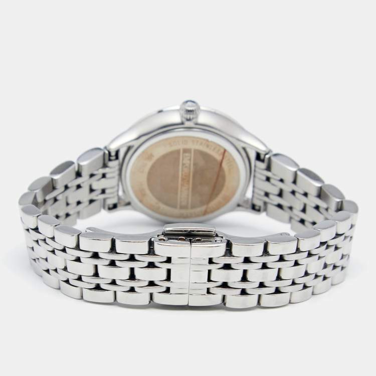 Pre Owned Emporio Armani Mother Of Pearl Stainless Steel Classic AR1803 Women's Wristwatch 26 mm