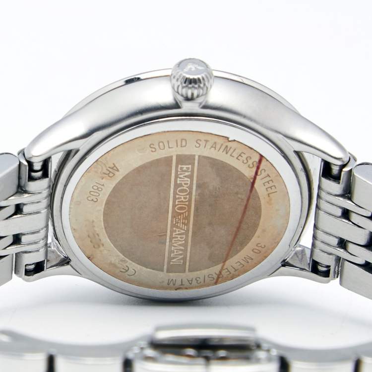 Pre Owned Emporio Armani Mother Of Pearl Stainless Steel Classic AR1803 Women's Wristwatch 26 mm
