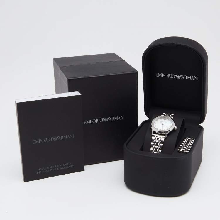 Pre Owned Emporio Armani Mother Of Pearl Stainless Steel Classic AR1803 Women's Wristwatch 26 mm