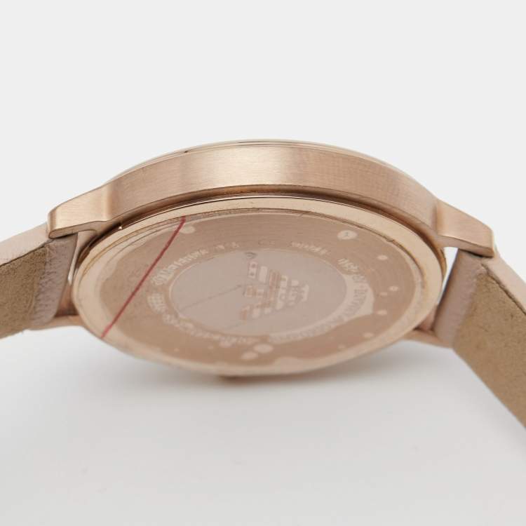 مملوكة مسبقًا Emporio Armani Silver Rose Gold Plated Stainless Steel Leather AR2510 Women's Wristwatch 32 mm