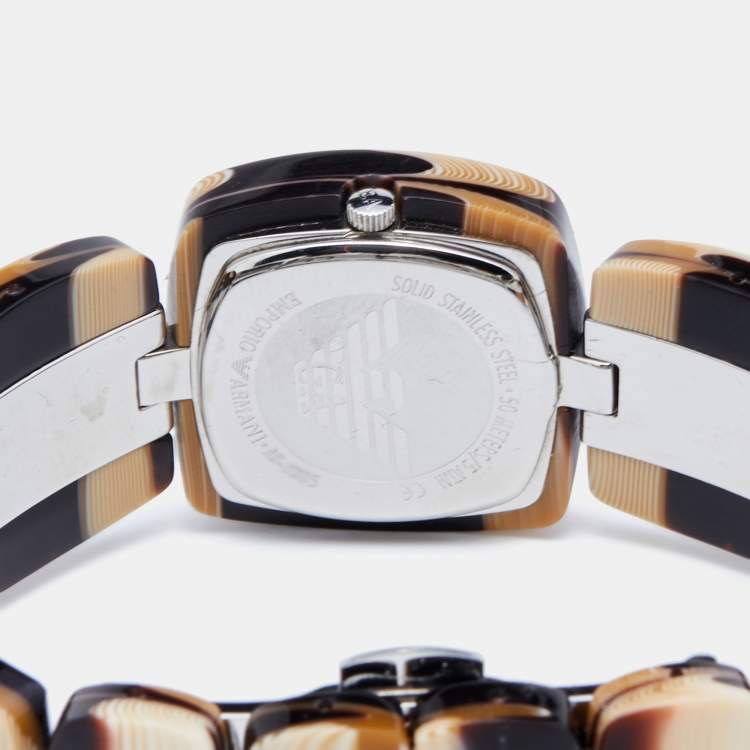 Pre Owned Emporio Armani Champagne Acrylic Stainless Steel Donna AR1305 Women's Wristwatch 27 mm