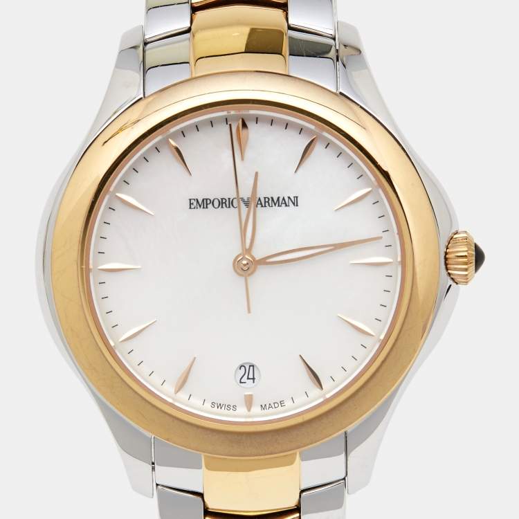 Pre Owned Emporio Armani Mother of Pearl Two Tone Stainless Steel Esedra ARS8503 Women's Wristwatch 35 mm