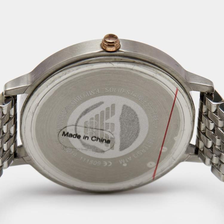Pre Owned Emporio Armani Mother of Pearl Two Tone Stainless Steel AR80019 Women's Wristwatch 32 mm & Earrings Set