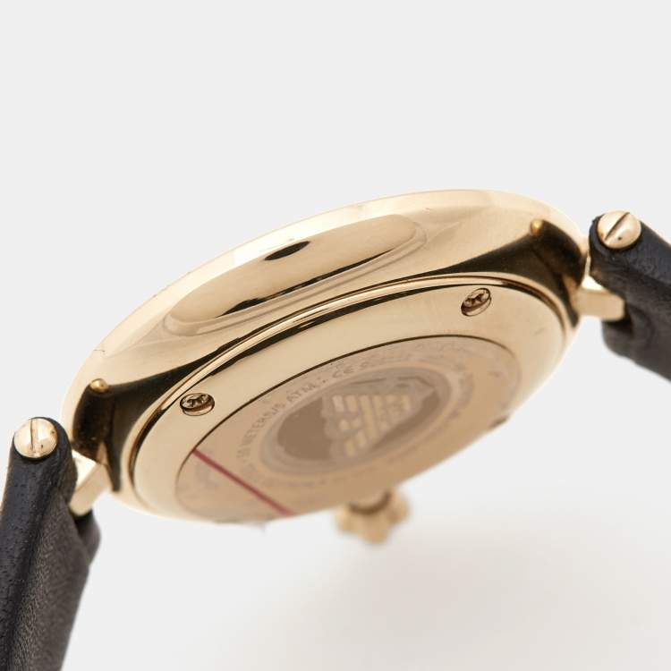 Pre Owned Emporio Armani Mother of Pearl Gold Plated Stainless Steel Leather Arianna AR11200 Women's Wristwatch 32 mm