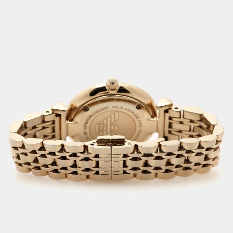 Pre Owned Emporio Armani Silver Gold Plated Stainless Steel Classic AR-1877 Women's Wristwatch 32 mm
