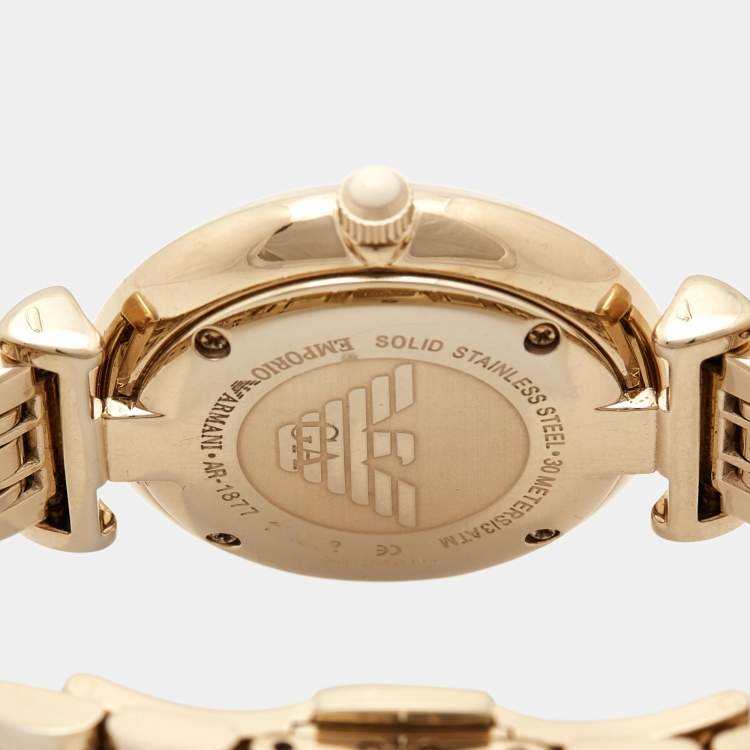 Pre Owned Emporio Armani Silver Gold Plated Stainless Steel Classic AR-1877 Women's Wristwatch 32 mm