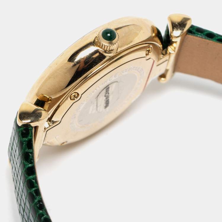 Pre Owned Emporio Armani Green Gold Plated Stainless Steel Leather Gianni AR-11403 Women's Wristwatch 32 mm 